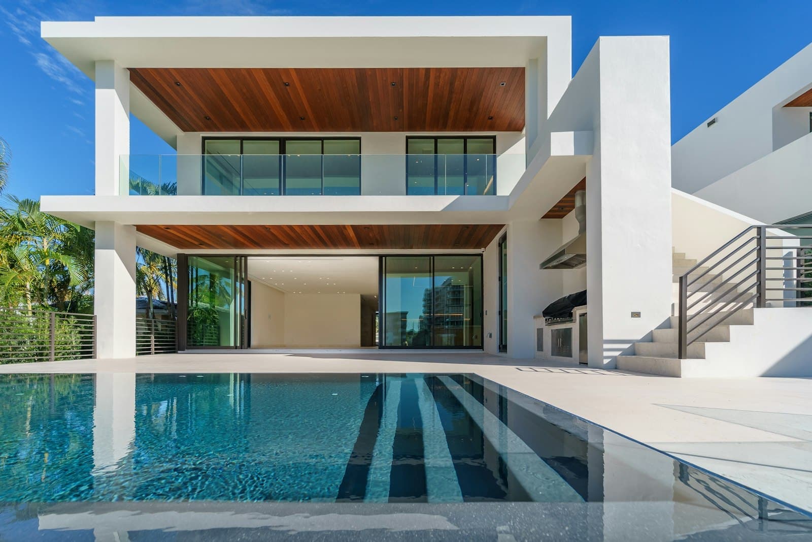 The pool terrace, looking back along the length of the house