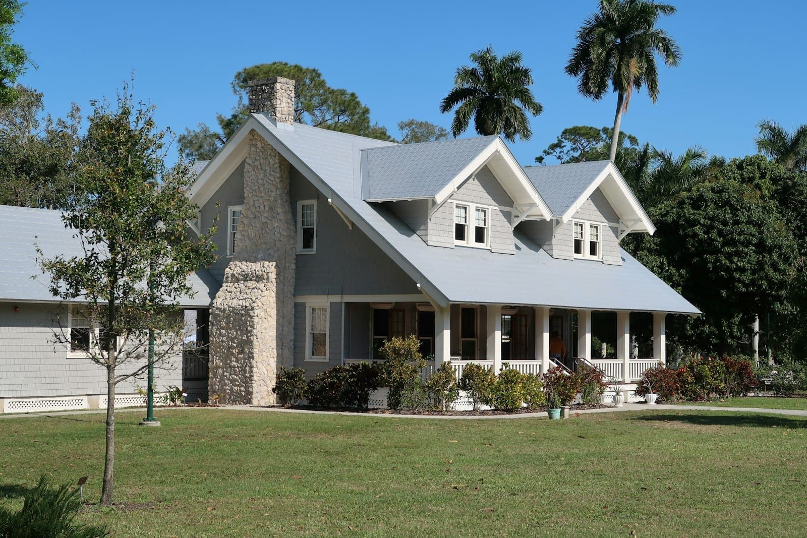 The verandah and front garden, shaded by established trees